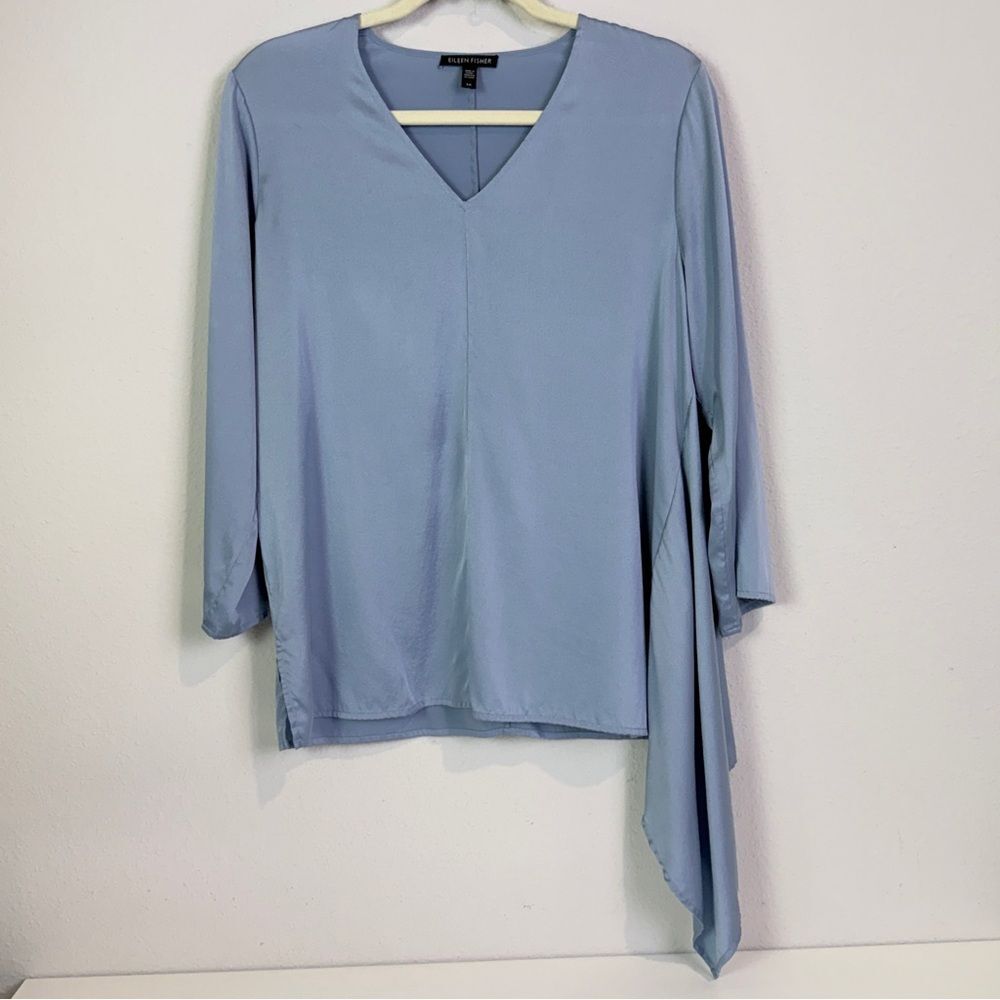 Eileen Fisher Light Blue Asymmetrical Silk Blend Blouse S